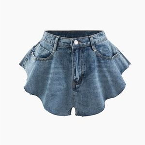 Frayed Hem Wide Leg Denim Shorts